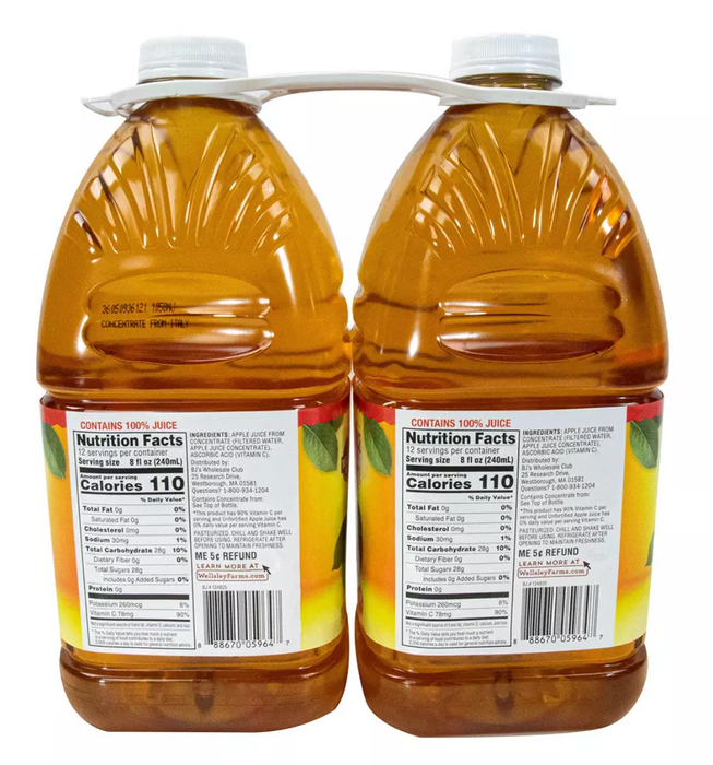 Welllsey Farms Apple Juice, 2-Pack, 2 x 96 oz