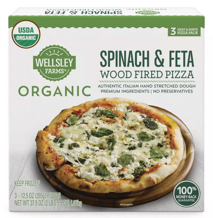 Wellsley Farms Organic Spinach & Feta Wood Fired Frozen Pizza , 3 x 12.5 oz