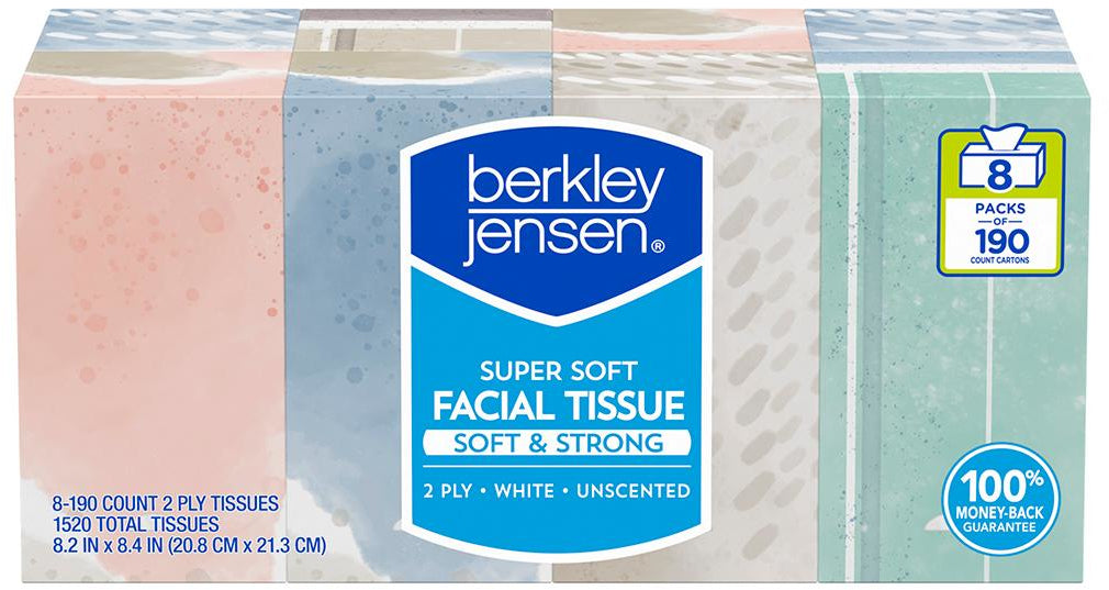 Berkley Jensen Super Soft 2 Ply Facial Tissue, 8Pack, 190 ct —