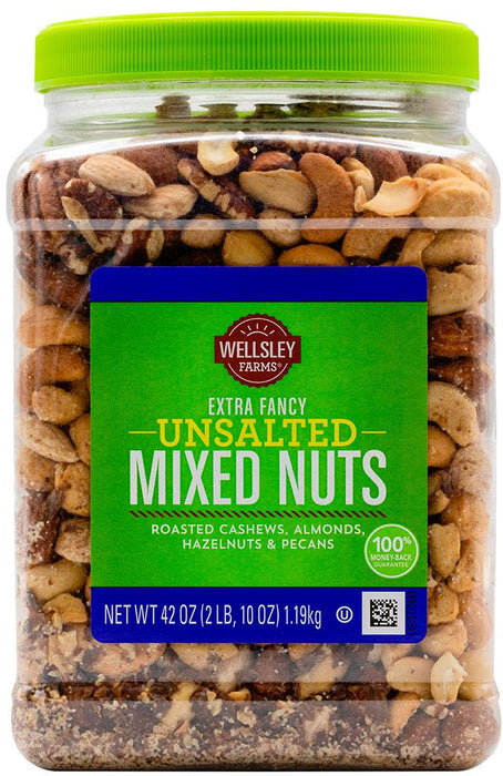 Wellsley Farms Unsalted Mixed Nuts, 42 oz