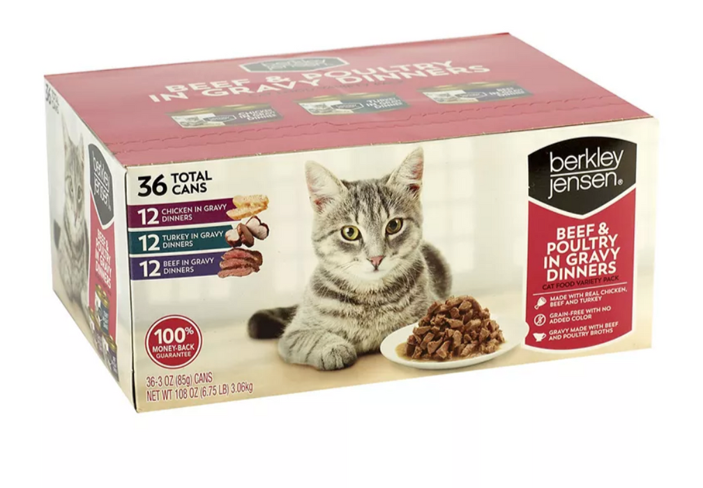 Berkley Jensen Beef & Poultry In Gravy Dinners For Cats, 36 ct