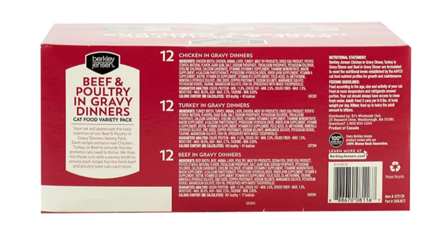 Berkley Jensen Beef & Poultry In Gravy Dinners For Cats, 36 ct