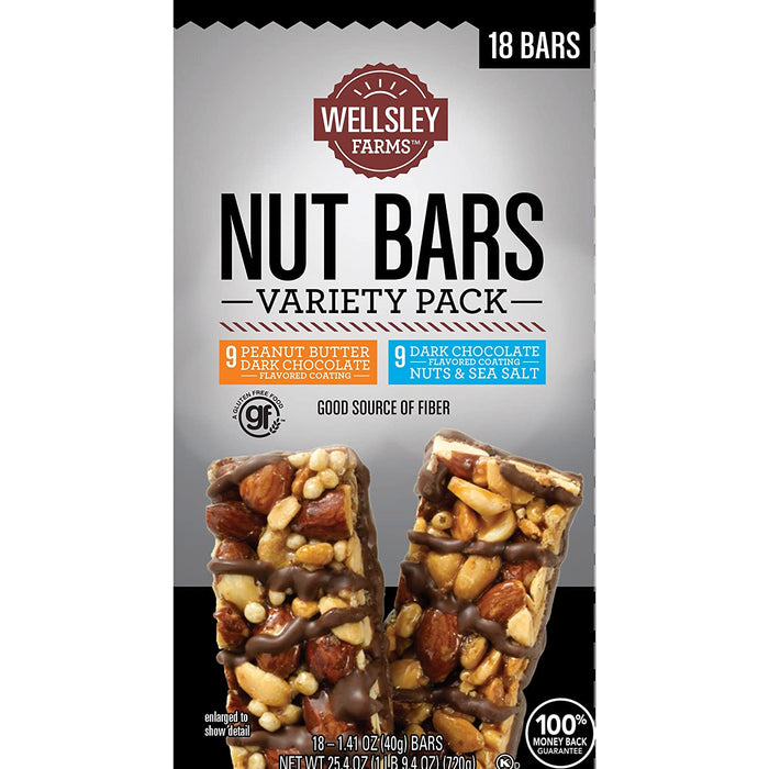 Wellsley Farms Nut Bars, Variety Pack , 18 ct