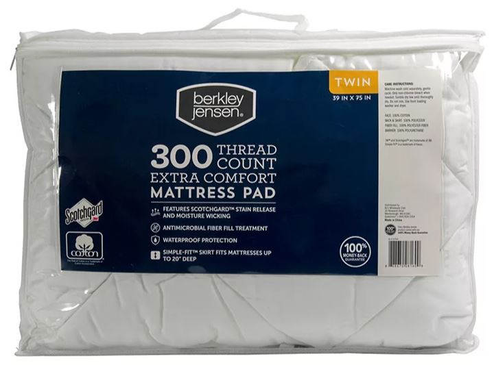 Berkley Jensen Extra Comfort Waterproof Matress Pad, Twin-Size , 1 pc