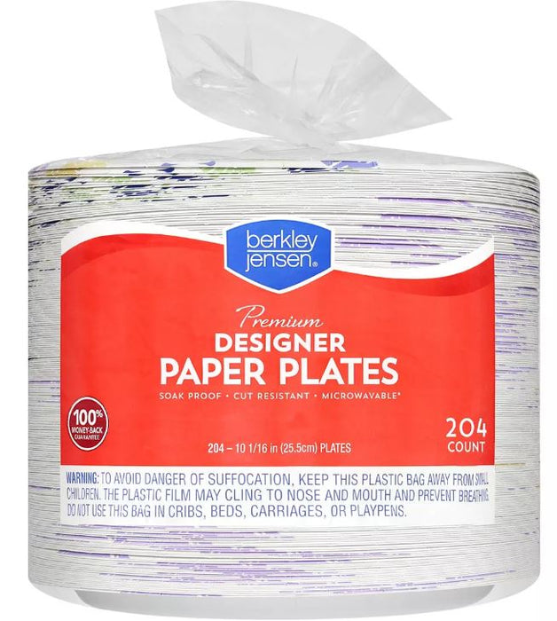 Berkley Jensen 10" Designer Paper Plates, 10.6 Inches, 204 ct