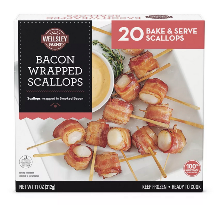 Wellsley Farms Frozen Bacon Wrapped Scallops , 11 oz