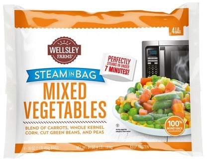 Wellsley Farms Steam In Bag Mixed Vegetables, 4 x 454 gr