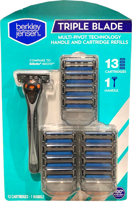 Berkley Jensen Triple Blade Shaving Cartridges + 1 Handle, 14 pcs