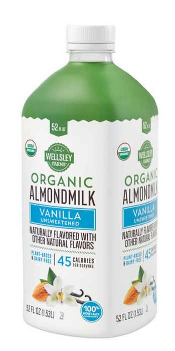 Wellsley Farms USDA Organic Sweetened Vanilla Original Almond Milk, 2-Pack, 2 x 52 oz