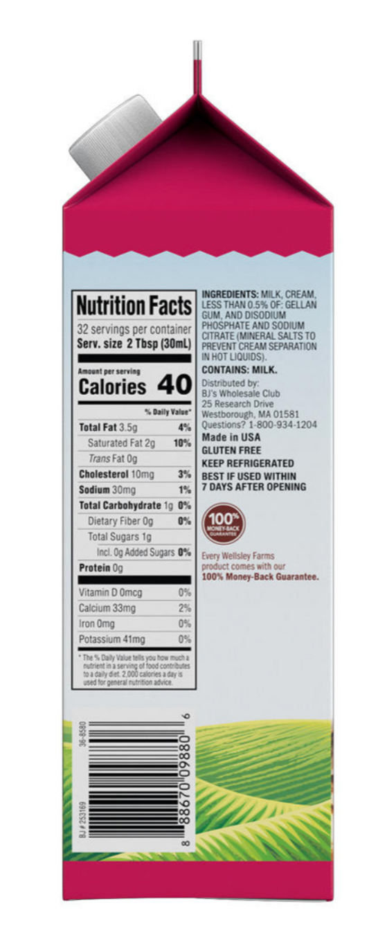 Wellsley Farms Half & Half Cream , 32 oz —