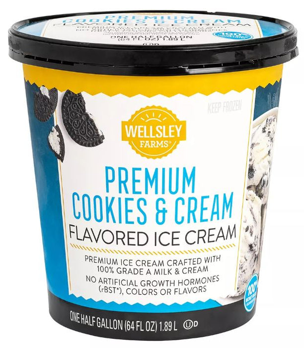 Wellsley Farms Premium Cookies & Cream Ice Cream , 64 oz