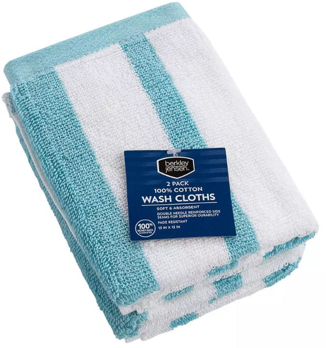 Berkley Jensen Cotton Wash Cloths, 2-Pack, Sea Blue Stripes, 2 ct