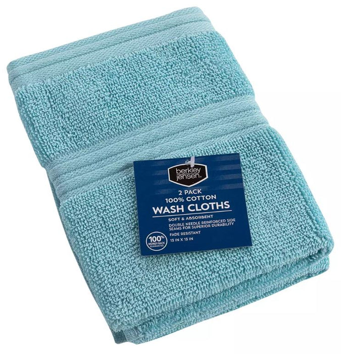 Berkley Jensen Cotton Wash Cloths, Sea Blue Solid, 2-Pack, 2 ct ...