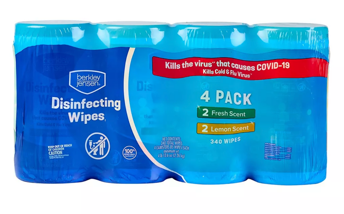 Berkley Jensen Household Disinfecting Wipes, 4 x 85 ct