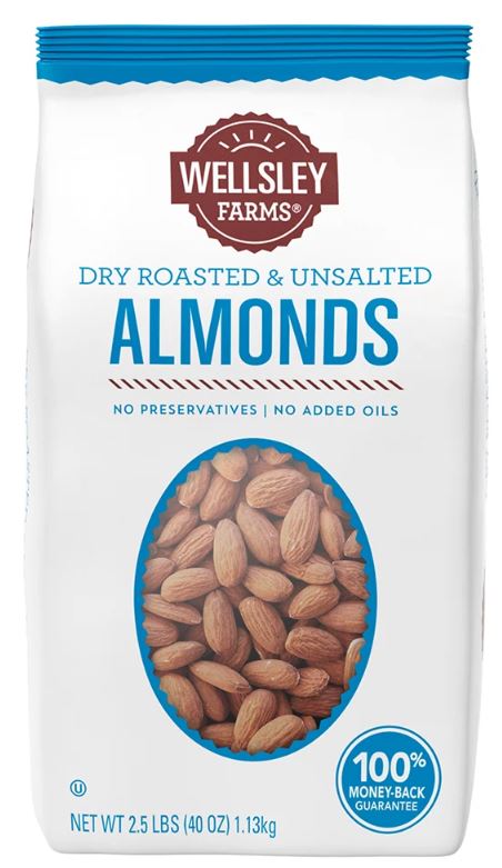 Wellsley Farms Dry Roasted & Unsalted Almonds, 40 oz