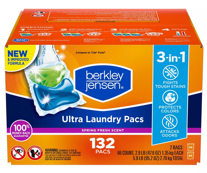 Berkley Jensen Spring Fresh Ultra Laundry Detergent Pacs , 132 ct