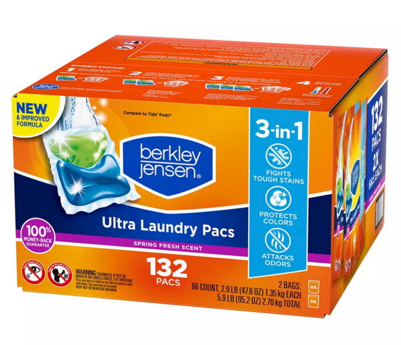 Berkley Jensen Spring Fresh Ultra Laundry Detergent Pacs , 132 ct