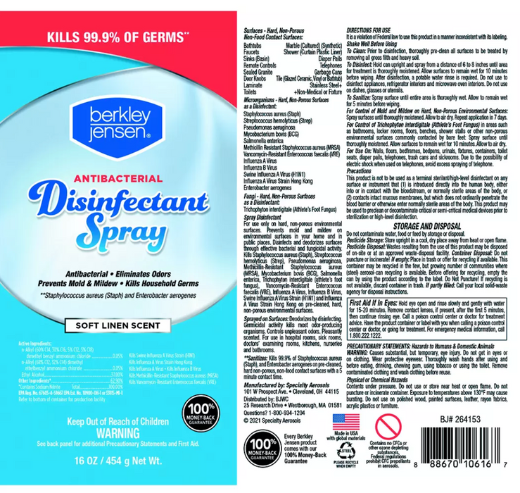 Berkley Jensen Disinfecant Spray, 4-Pack , 4 x 16 oz