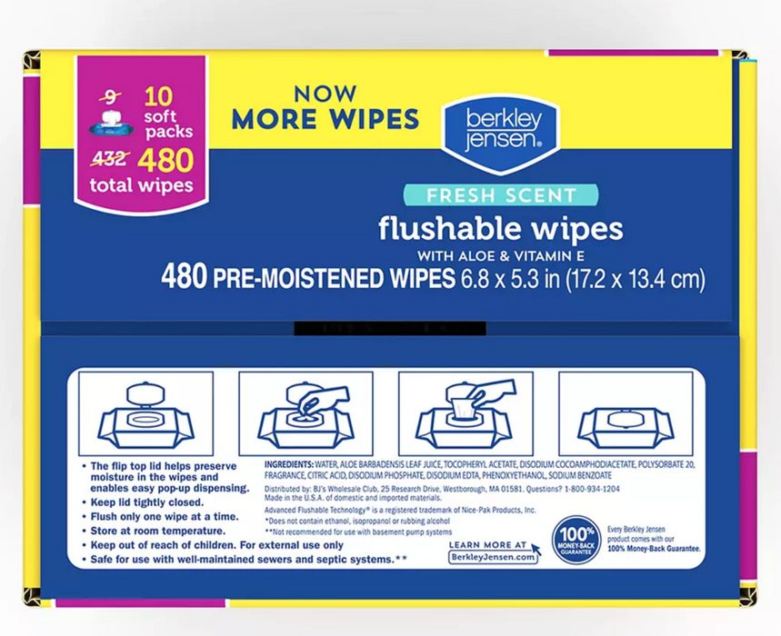 Berkley Jensen Flushables Wipes , 480 ct