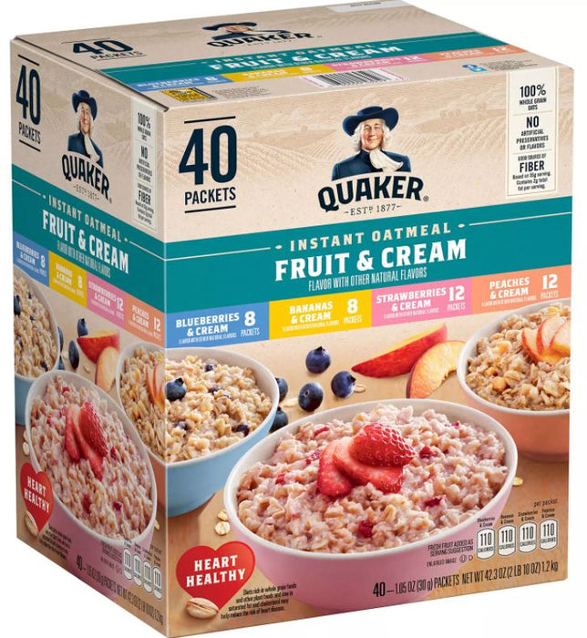 Wellsley Farms Instant Oatmeal Fruit & Cream, Variety Pack , 40 x 1.05 oz