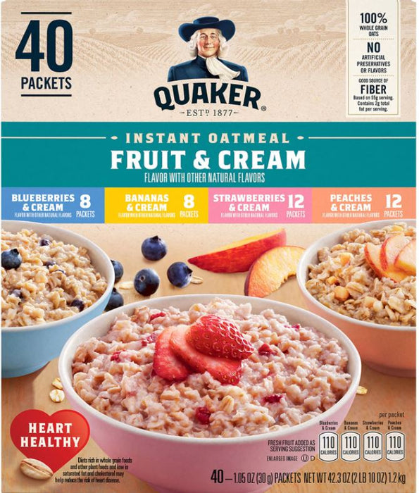 Wellsley Farms Instant Oatmeal Fruit & Cream, Variety Pack , 40 x 1.05 oz