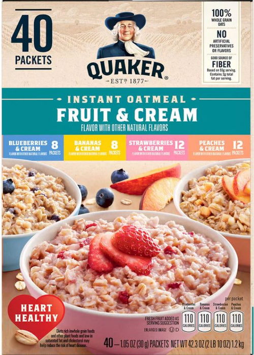 Wellsley Farms Instant Oatmeal Fruit & Cream, Variety Pack , 40 x 1.05 oz