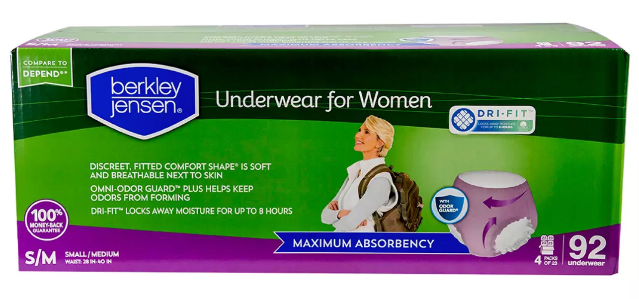 Berkley Jensen Underwear For Women, Maximum Absorbency, Size S/M, 92 ct