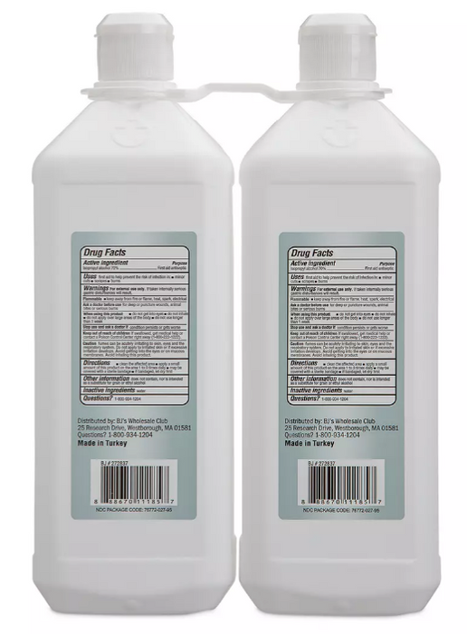 Berkley Jensen 70% Isopropyl Alcohol, 2-Pack , 2 x 32 oz