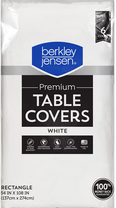 Berkley Jensen Premium White Table Covers, 54 x 108 IN , 6 ct