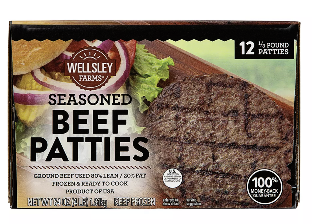 Wellsley Farms Frozen Seasoned Beef Patties, 12-Pack, 64 oz