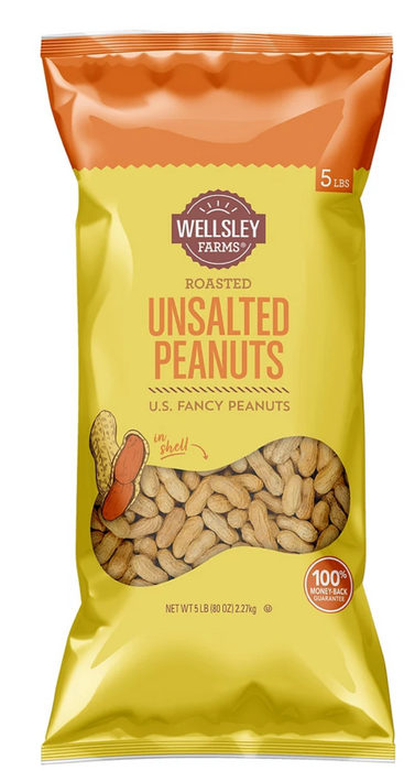 Wellsley Farms Unsalted & Roasted In-Shell Peanuts , 5 lbs