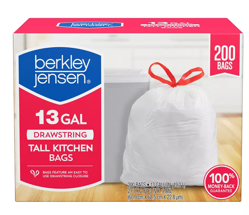 Berkley Jensen 13-Gallon Drawstring Tall Kitchen Bags, 200 x 13 gl