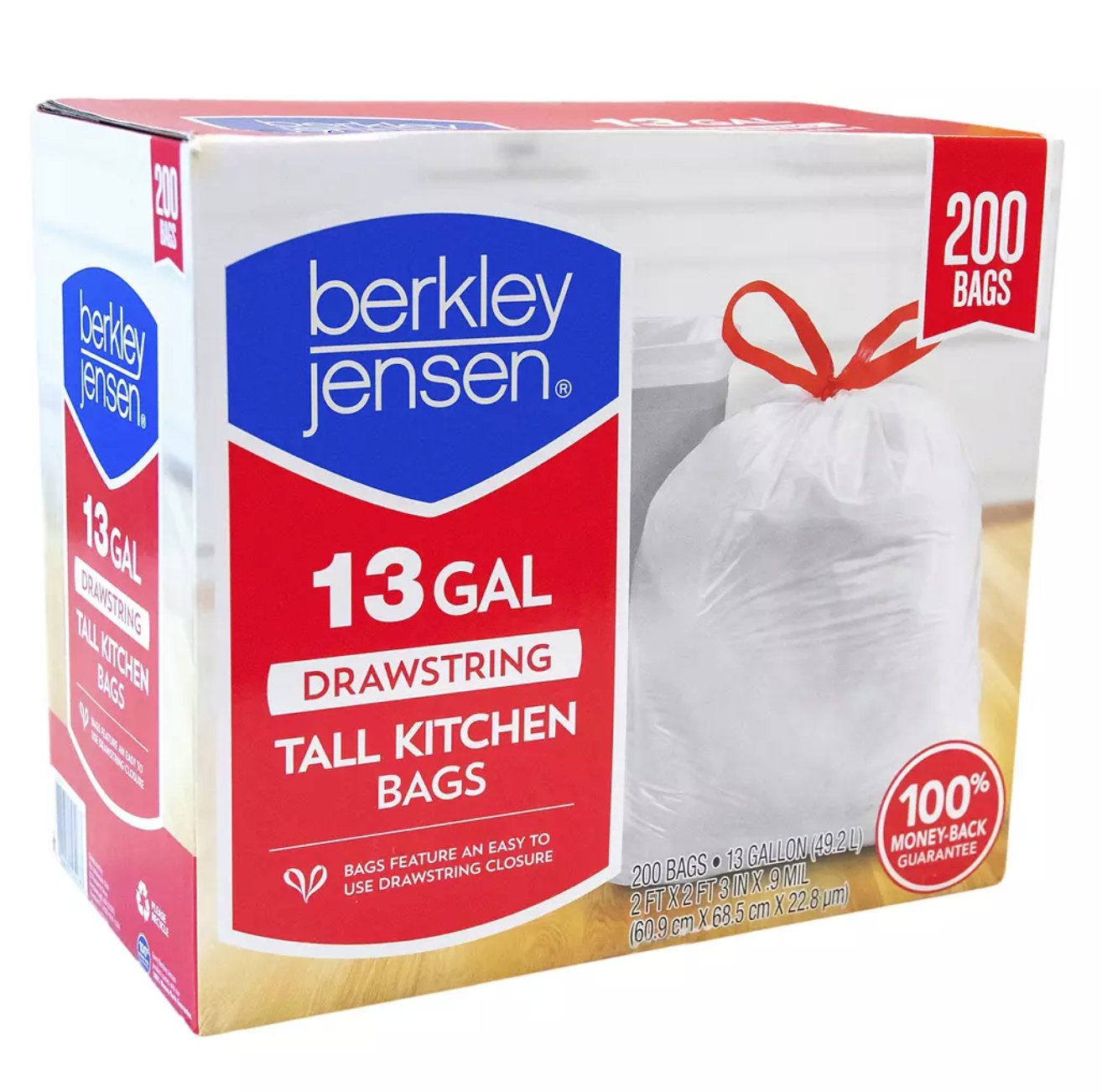Berkley Jensen 13Gallon Drawstring Tall Kitchen Bags, 200 x 13 gl —