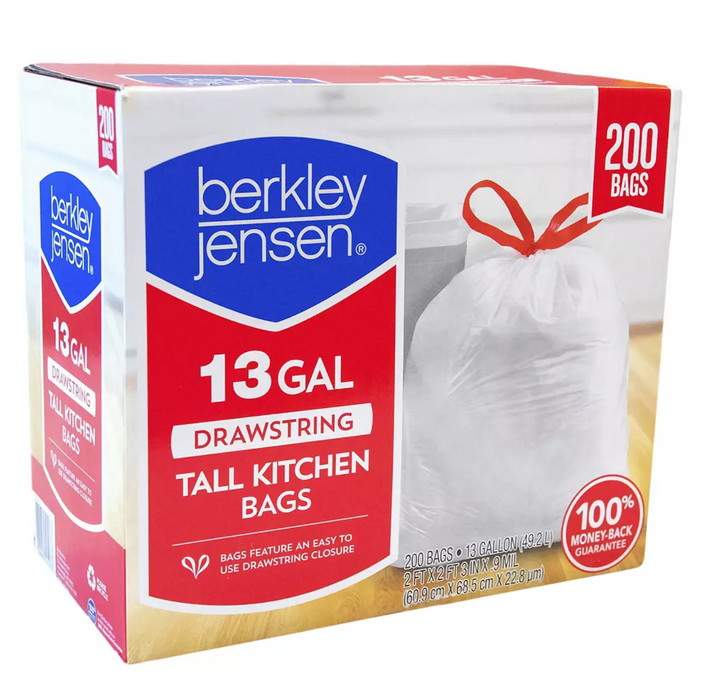 Berkley Jensen 13-Gallon Drawstring Tall Kitchen Bags, 200 x 13 gl