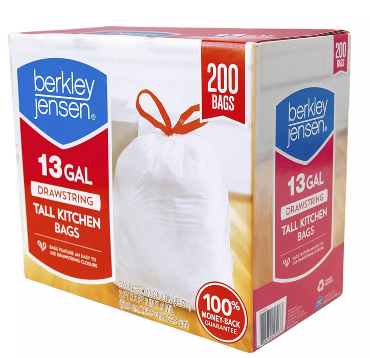 Berkley Jensen 13-Gallon Drawstring Tall Kitchen Bags, 200 x 13 gl