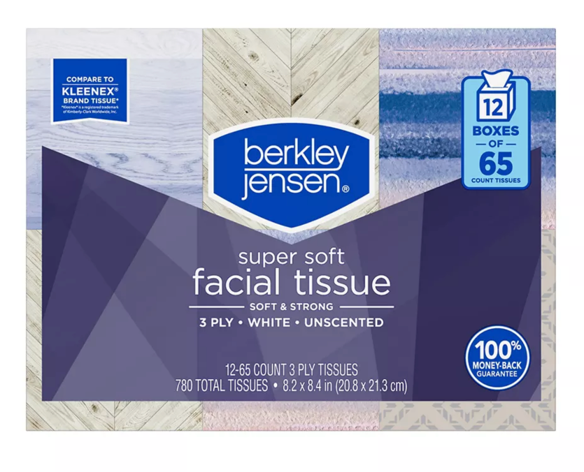 Berkley Jensen 3-Ply Facial Tissue, 12-Pack, 12 x 65 ct