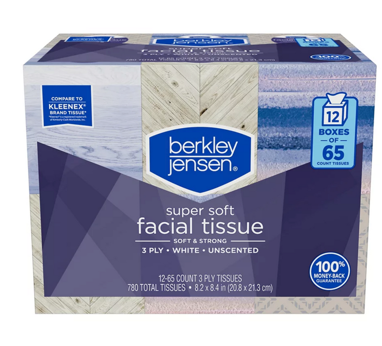 Berkley Jensen 3-Ply Facial Tissue, 12-Pack, 12 x 65 ct