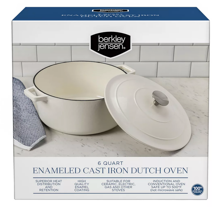 Berkley Jensen 6 qt. Enamel Cast Iron Dutch Oven, Cream, 6 qt