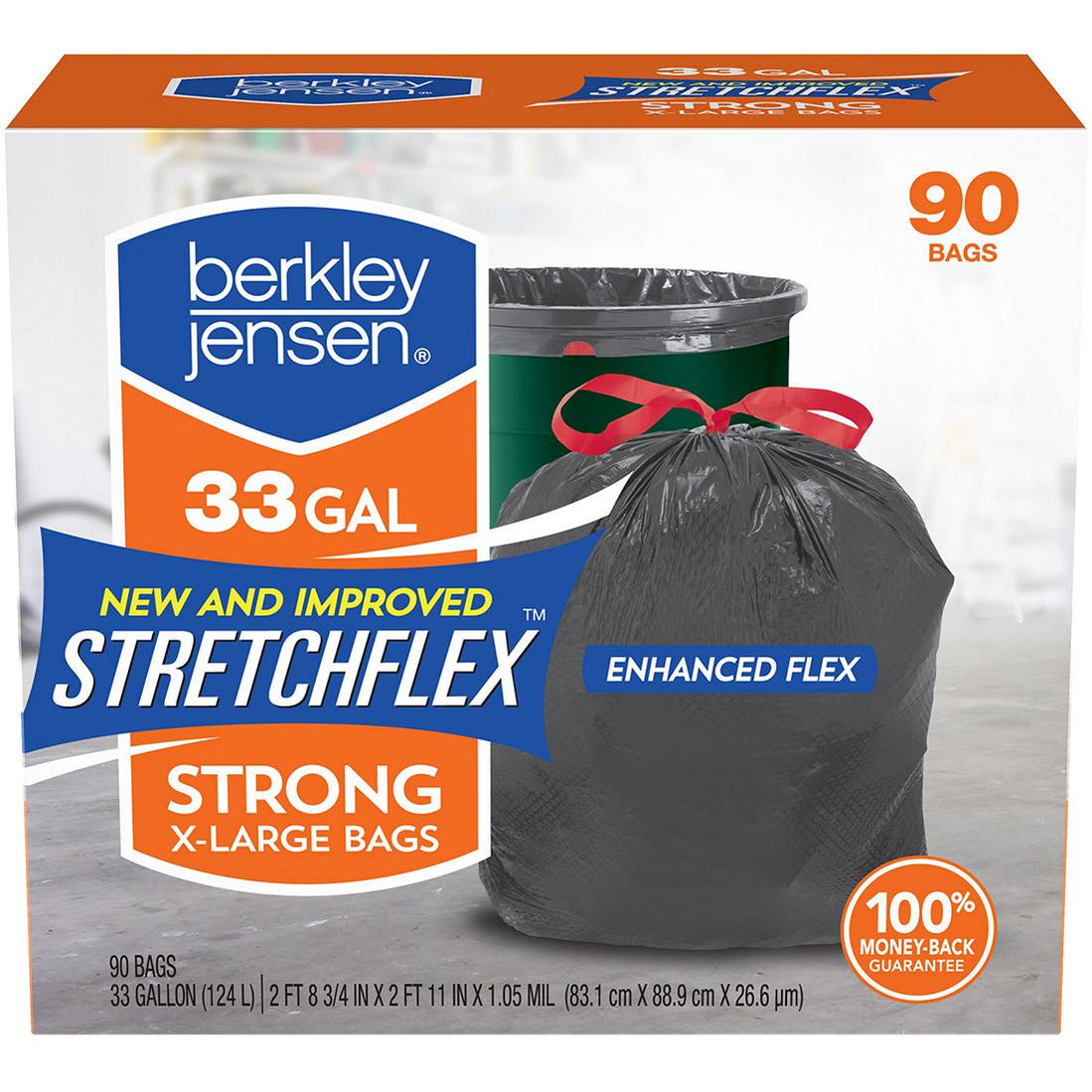Berkley Jensen 33Gallon Stretchflex Stong XLarge Trash Bags , 90 ct