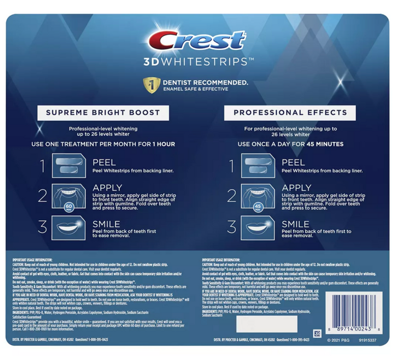 Crest 3D Whitestrips + Supreme Bright At-Home Whitening Kit , 27 ct