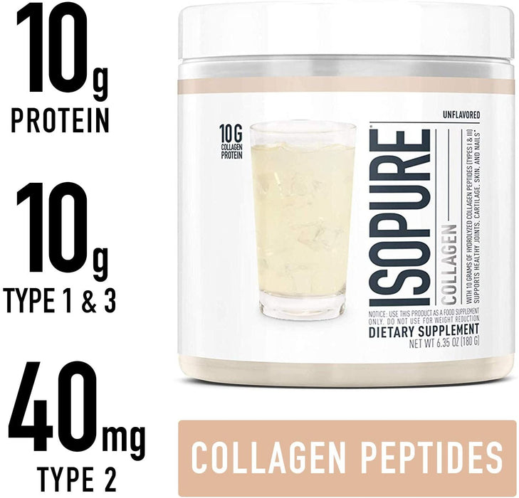 ISOPURE Collagen Peptides Unflavored Dietary Supplement, 10 g Protein, 6.35 oz (180 gr)