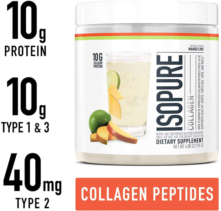 ISOPURE Collagen Peptides Mango Lime Flavored Dietary Supplement, 10 g Protein, 6.88 oz (195 gr)