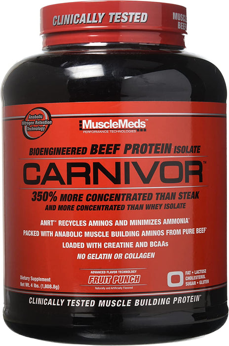 MuscleMeds Carnivor Beef Protein Isolate Protein Powder, Fruit Punch Flavor, 4 lbs