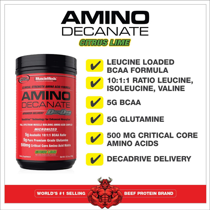 MuscleMeds Amino Decanate Supplement, Citrus Lime Flavor , 12.7 oz