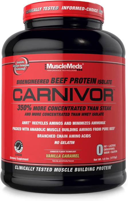 MuscleMeds Carnivor Beef Protein Isolate Protein Powder, Vanilla Caramel Flavor, 4 lbs