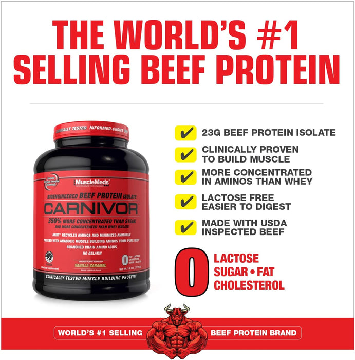 MuscleMeds Carnivor Beef Protein Isolate Protein Powder, Vanilla Caramel Flavor, 4 lbs