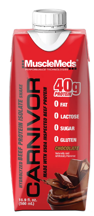 MuscleMeds Carnivor Ready-To-Drink Beef Protein Isolate Protein Shake, Chocolate Flavor, 12 ct