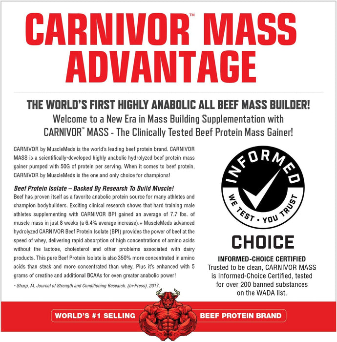 MuscleMeds Carnivor Mass Big Steer 1250 Beef Protein , 15 lbs