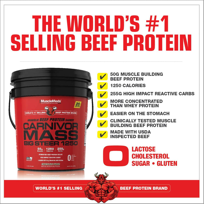 MuscleMeds Carnivor Mass Big Steer 1250 Beef Protein , 15 lbs