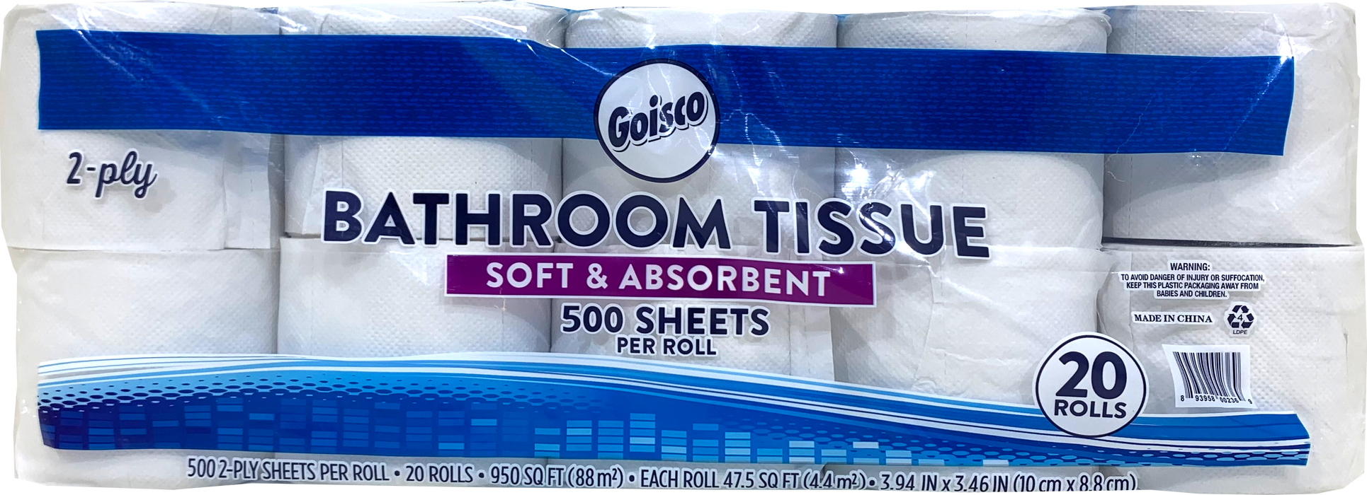 Goisco Soft & Absorbent Bathroom Tissue, 500 Sheets, 20 ct